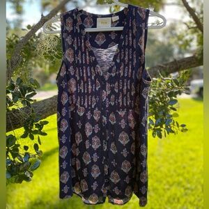 Anthropologie Maeve Women’s Pleated Button Front Sleeveless Top Blue Pink Small